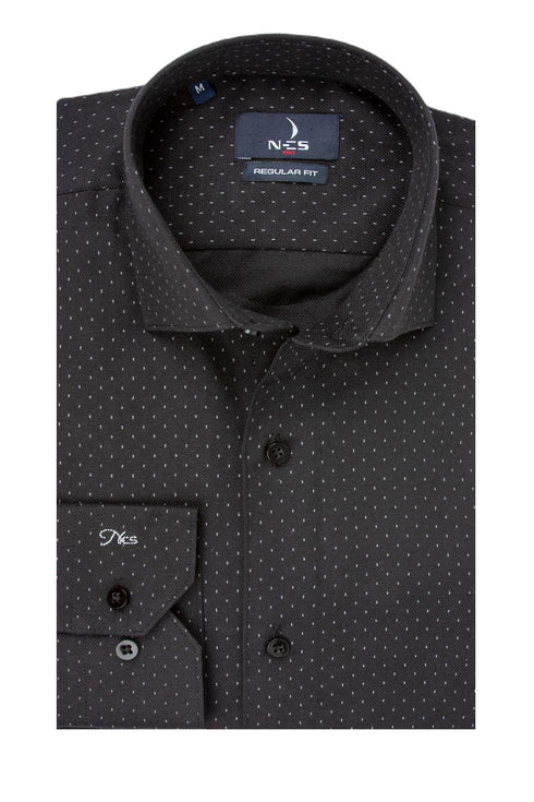 Ανδρικό Πουκάμισο Μαύρο με Μικροσχέδιο Γκρι NCS