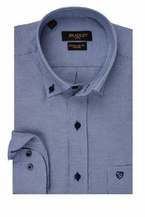 Ανδρικό Πουκάμισο Μπλε Πτι Καρό Bradley