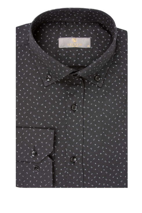 Ανδρικό Πουκάμισο Μαύρο με Γκρι Μικροσχέδιο Lexton