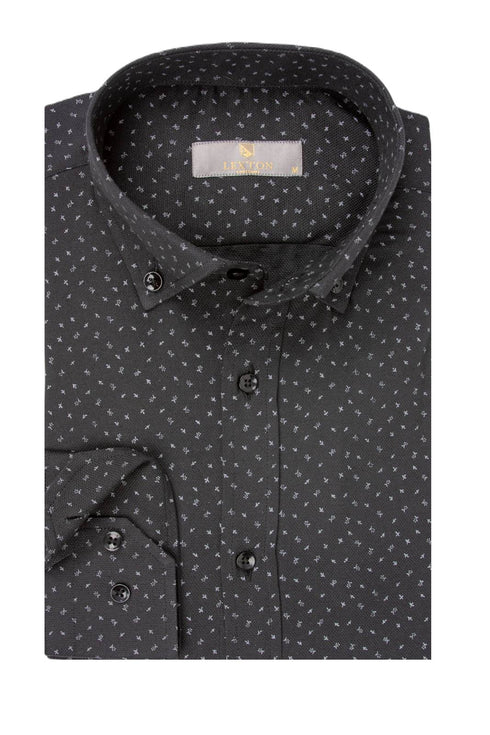 Ανδρικό Πουκάμισο Μαύρο με Γκρι Μικροσχέδιο Lexton