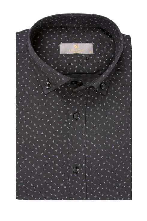 Ανδρικό Πουκάμισο Μαύρο με Γκρι Μικροσχέδιο Lexton