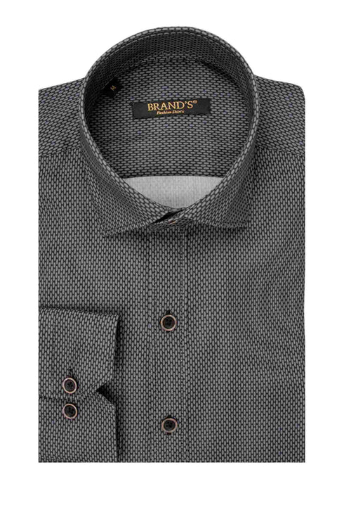 Ανδρικό Πουκάμισο Στενή Γραμμή Γκρι Σκούρο Σχεδιαστό Brand's