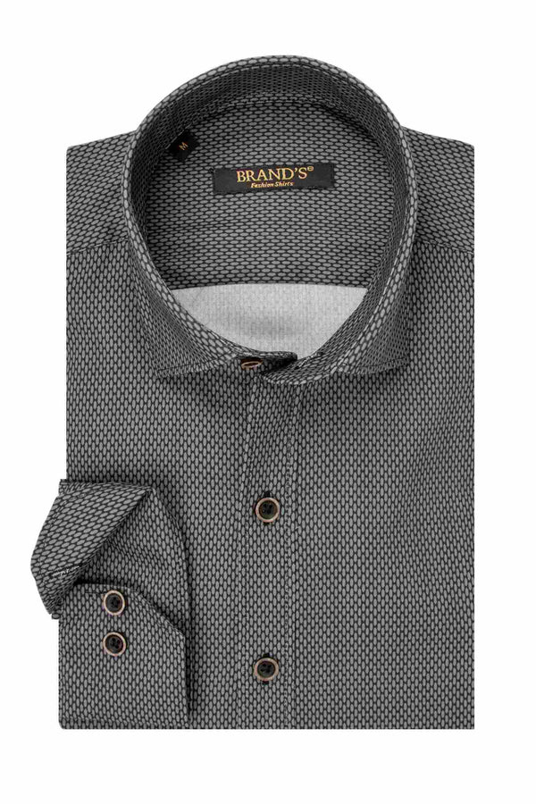 Ανδρικό Πουκάμισο Στενή Γραμμή Γκρι Σκούρο Σχεδιαστό Brand's