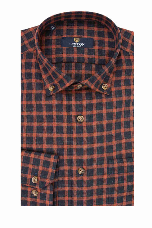 Ανδρικό Πουκάμισο Φανέλα Καρό Κεραμιδί-Μαύρο Lexton