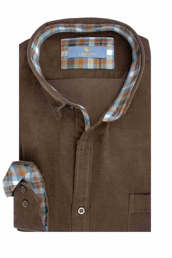 Ανδρικό Πουκάμισο Κοτλέ Κάμελ Lexton