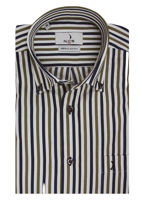 NCS Ανδρικό Πουκάμισο Ριγέ με Μπλε και Λαδί Ρίγα