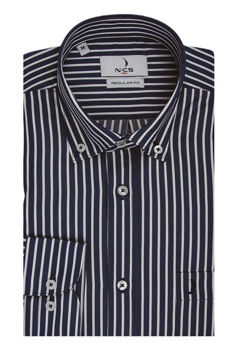 NCS Ανδρικό Πουκάμισο Ριγέ Μπλε με Λευκό