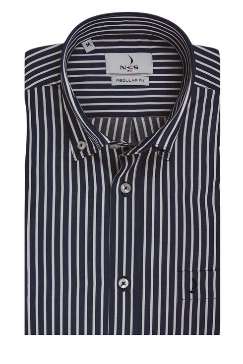 NCS Ανδρικό Πουκάμισο Ριγέ Μπλε με Λευκό