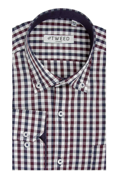 Ανδρικό Πουκάμισο Καρό Μπλε-Μπορντό Tweed