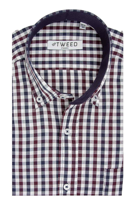 Ανδρικό Πουκάμισο Καρό Μπλε-Μπορντό Tweed