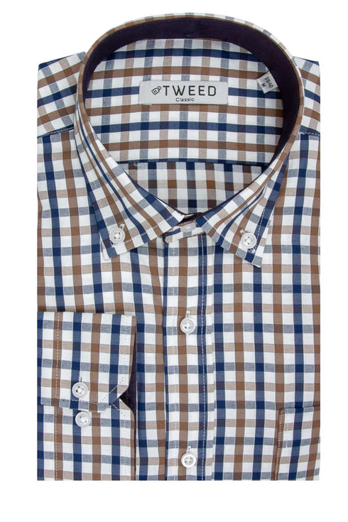 Ανδρικό Πουκάμισο Καρό Μπλε-Μπεζ Tweed