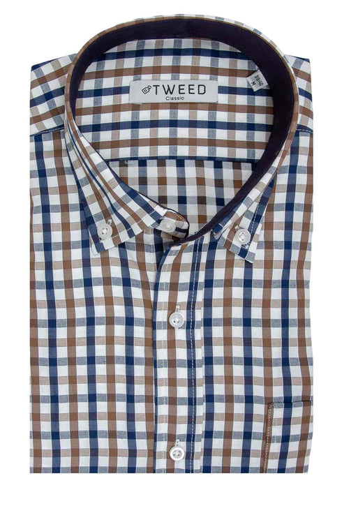 Ανδρικό Πουκάμισο Καρό Μπλε-Μπεζ Tweed