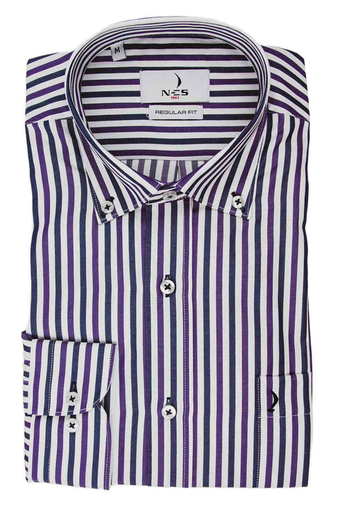 NCS Ανδρικό Πουκάμισο Ριγέ με Μπλε και Μοβ Ρίγα