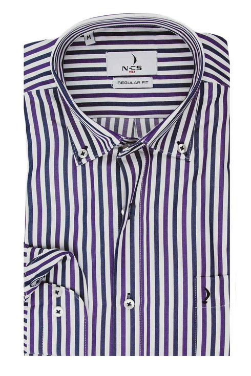 NCS Ανδρικό Πουκάμισο Ριγέ με Μπλε και Μοβ Ρίγα