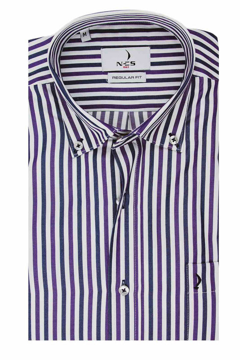 NCS Ανδρικό Πουκάμισο Ριγέ με Μπλε και Μοβ Ρίγα