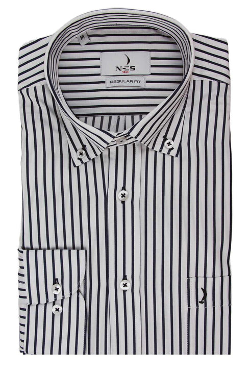 NCS Ανδρικό Πουκάμισο Λευκό με Μπλε Ρίγα NCS