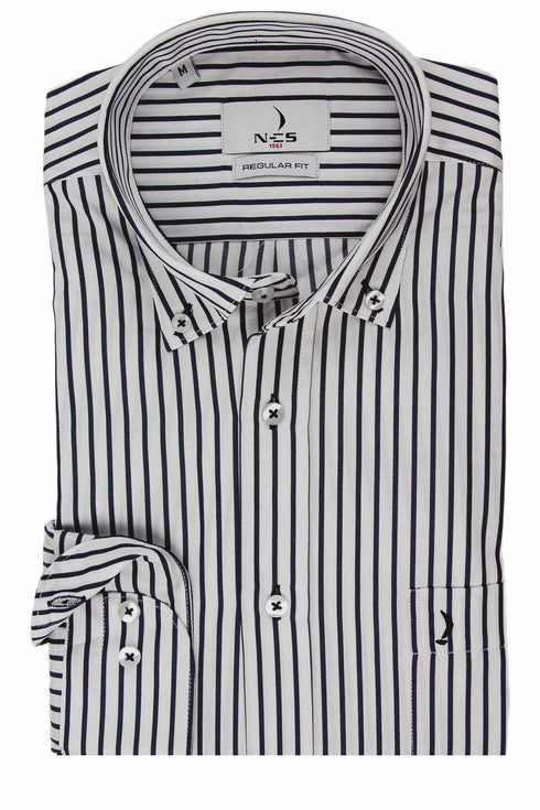 NCS Ανδρικό Πουκάμισο Λευκό με Μπλε Ρίγα NCS