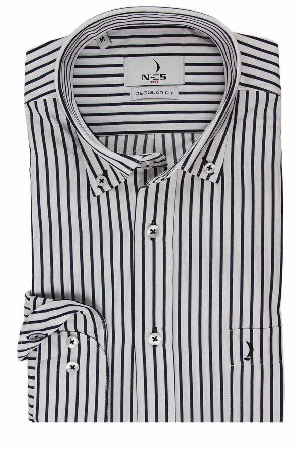NCS Ανδρικό Πουκάμισο Λευκό με Μπλε Ρίγα NCS