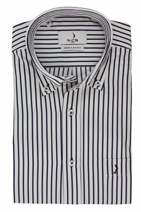 NCS Ανδρικό Πουκάμισο Λευκό με Μπλε Ρίγα NCS