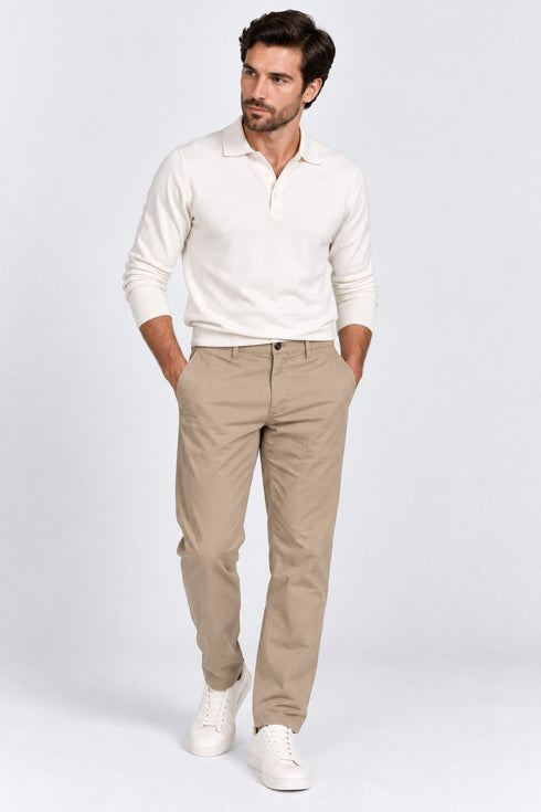 Ανδρικό Παντελόνι Chino σε Regular Fit Μπεζ Marcus