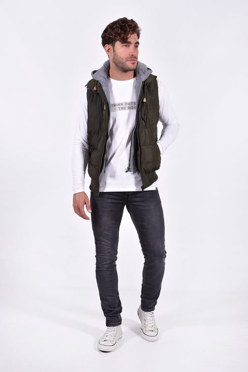 Ανδρικό Αμάνικο Μπουφάν Στενή Γραμμή Λαδί