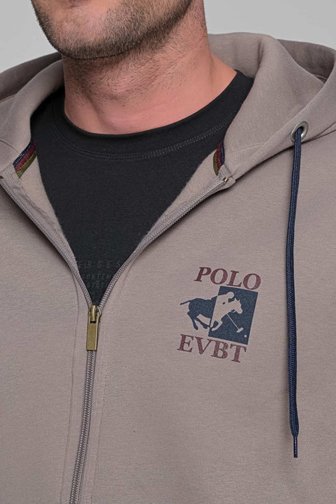 Ανδρική Ζακέτα Φούτερ Μπεζ Με Τύπωμα Everbest