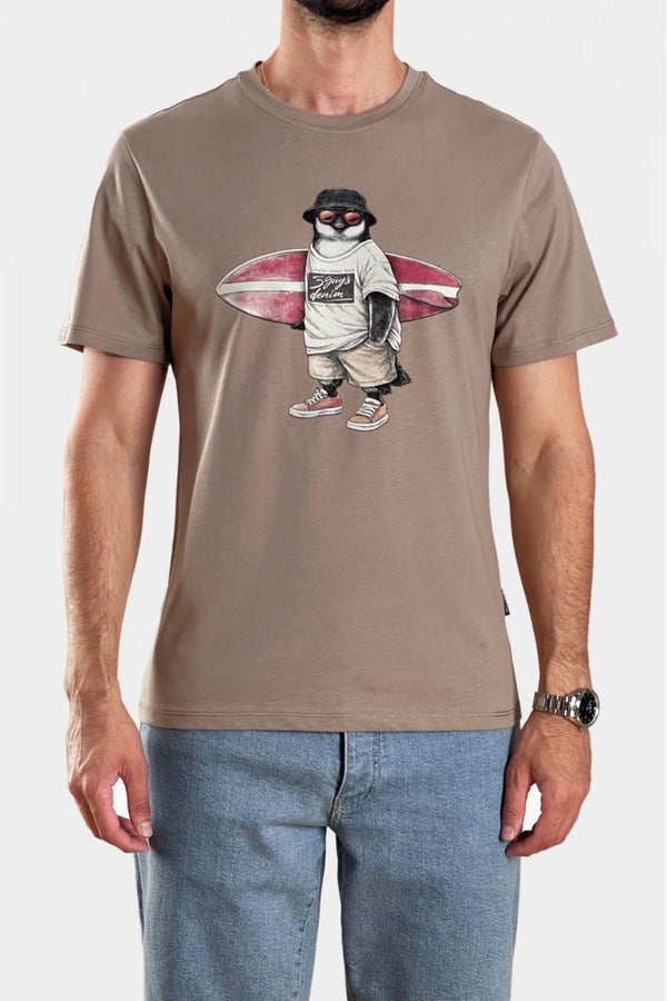 3Guys Ανδρικό T-Shirt Μπεζ Penguin