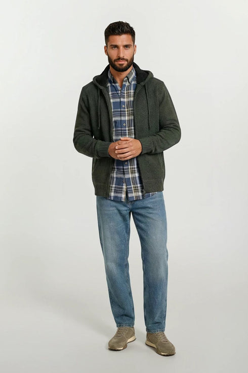 Ανδρική Πλεκτή Ζακέτα με Γούνα Πράσινο Lexton