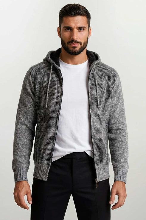 Ανδρική Πλεκτή Ζακέτα με Γούνα Γκρι Lexton