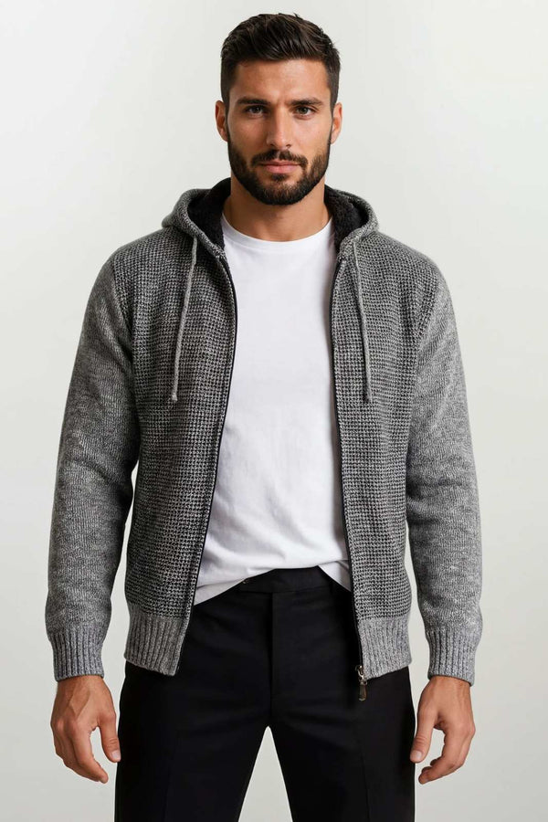Ανδρική Πλεκτή Ζακέτα με Γούνα Γκρι Lexton