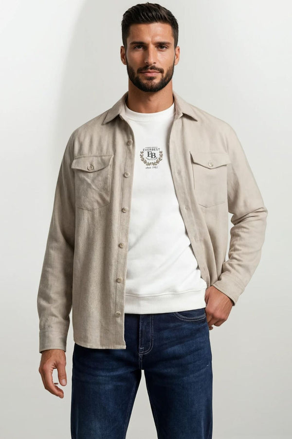 Ανδρικό Φανελένιο Overshirt Εκρού NCS