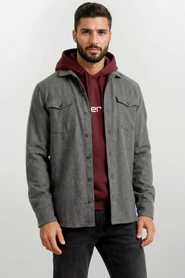 Ανδρικό Φανελένιο Overshirt Γκρι NCS