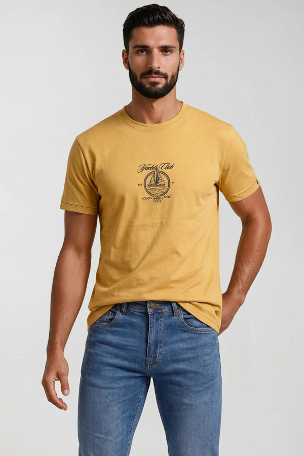 Ανδρικό T-Shirt Άνετη Γραμμή Κίτρινο με Τύπωμα