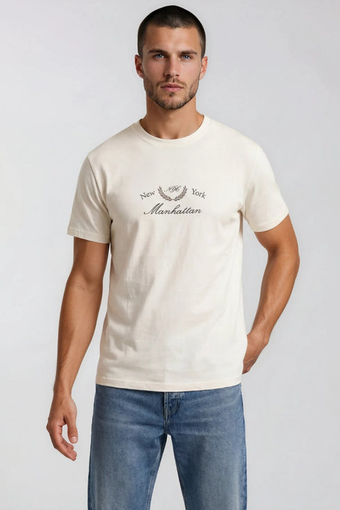 Ανδρικό T-Shirt Άνετη Γραμμή Λευκό με Τύπωμα