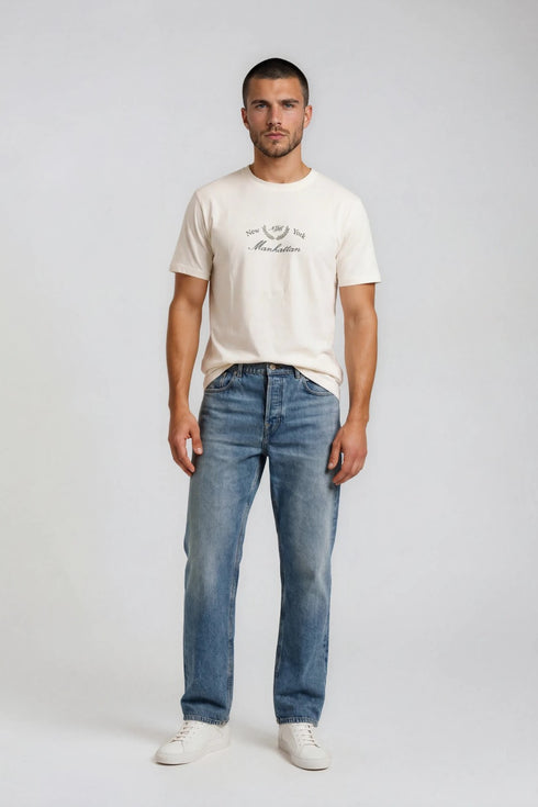 Ανδρικό T-Shirt Άνετη Γραμμή Λευκό με Τύπωμα