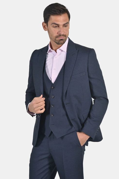Ανδρικό Κοστούμι με Γιλέκο σε Στενή Γραμμή Μπλε