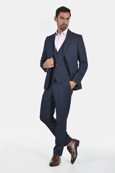 Ανδρικό Κοστούμι με Γιλέκο σε Στενή Γραμμή Μπλε