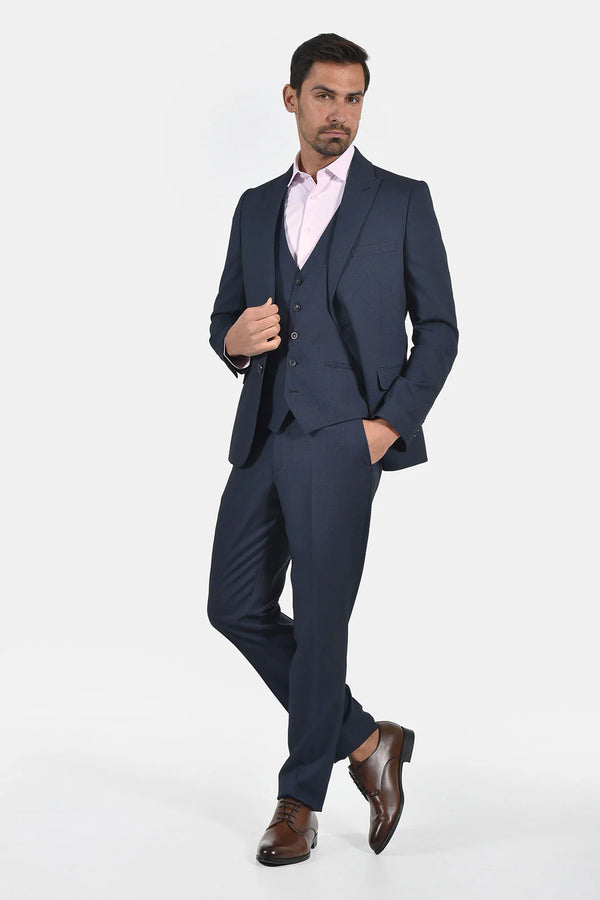 Ανδρικό Κοστούμι με Γιλέκο σε Στενή Γραμμή Μπλε