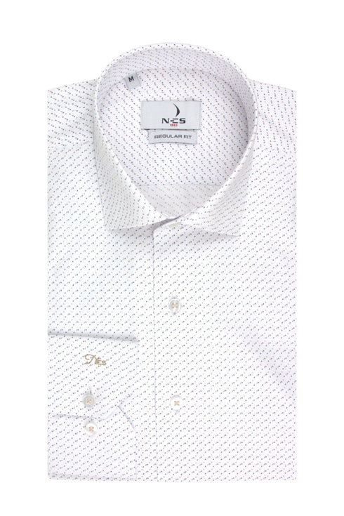 NCS Ανδρικό Πουκάμισο Λευκό με Μικροσχέδιο Μπεζ και Μπλε