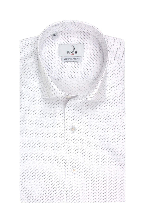 NCS Ανδρικό Πουκάμισο Λευκό με Μικροσχέδιο Μπεζ και Μπλε