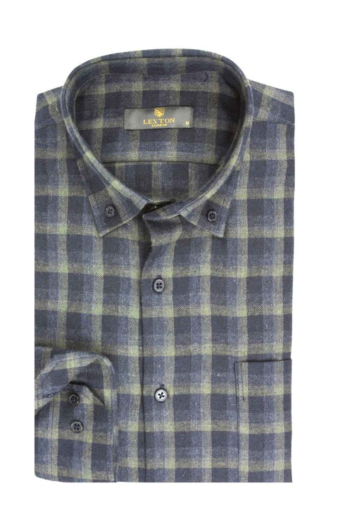 Ανδρικό Πουκάμισο Φανέλα Λαδί-Μπλε Καρό Lexton