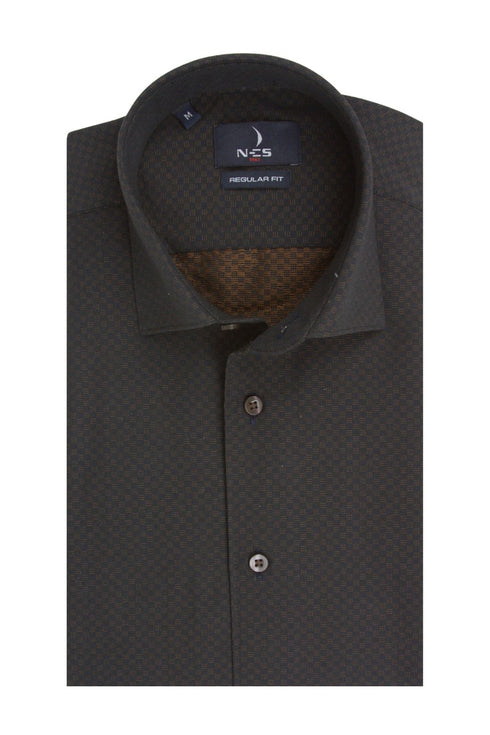 Ανδρικό Πουκάμισο Μαύρο με Καφέ Μοτίβο NCS