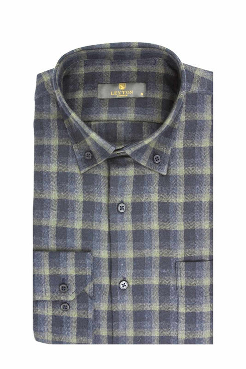 Ανδρικό Πουκάμισο Φανέλα Λαδί-Μπλε Καρό Lexton