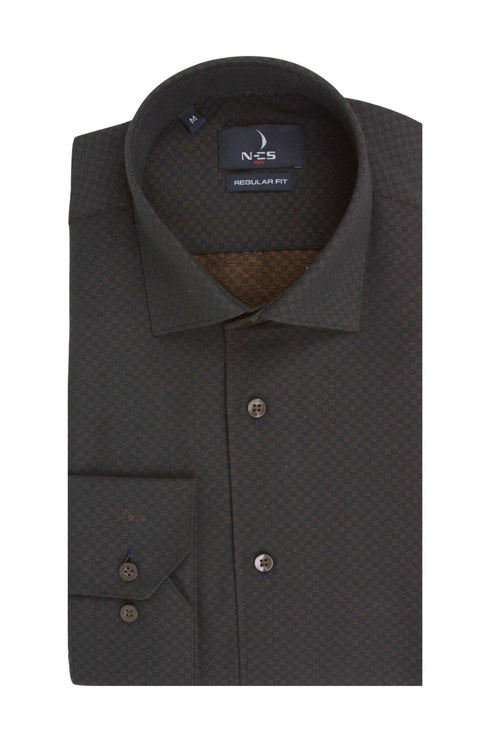 Ανδρικό Πουκάμισο Μαύρο με Καφέ Μοτίβο NCS
