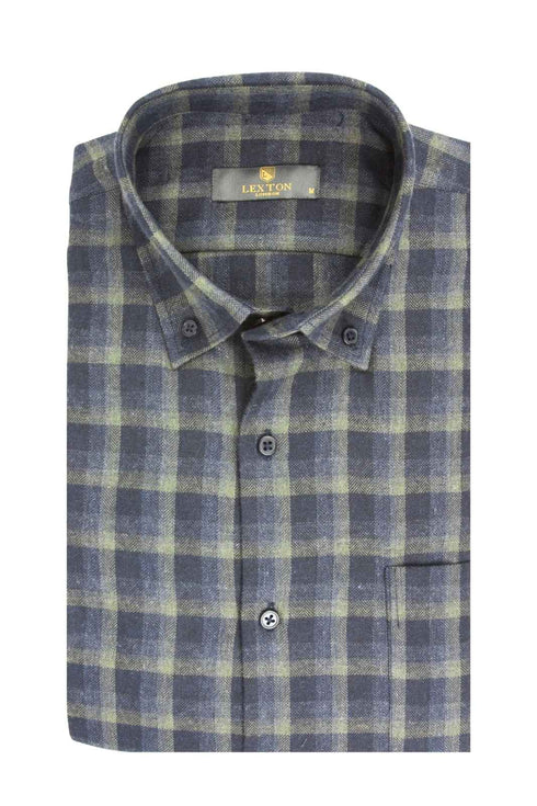 Ανδρικό Πουκάμισο Φανέλα Λαδί-Μπλε Καρό Lexton