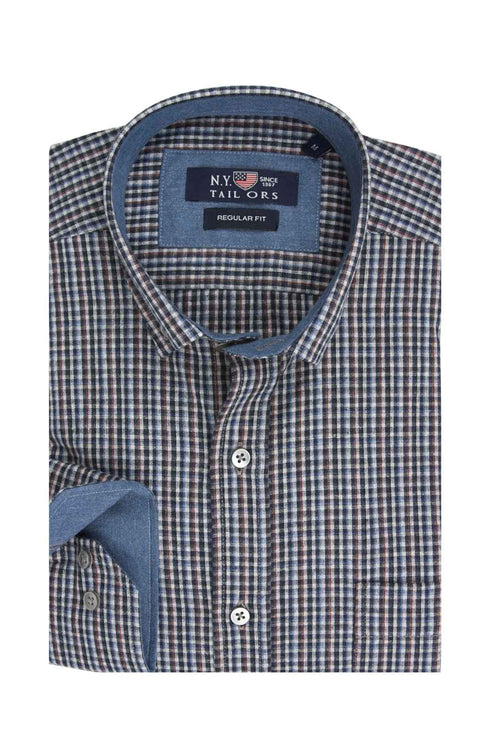 Ανδρικό Πουκάμισο Καρό Φανέλα Μπλε-Μπεζ NYT