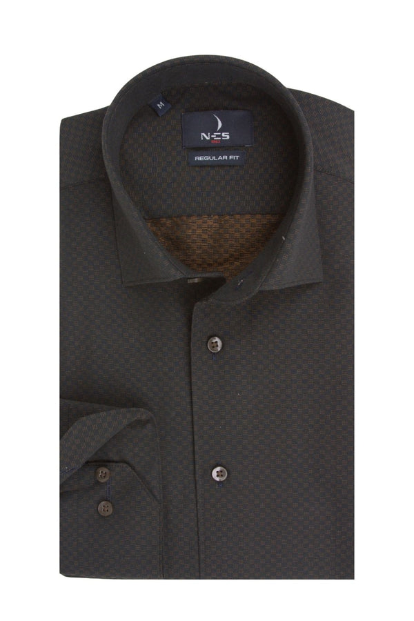Ανδρικό Πουκάμισο Μαύρο με Καφέ Μοτίβο NCS