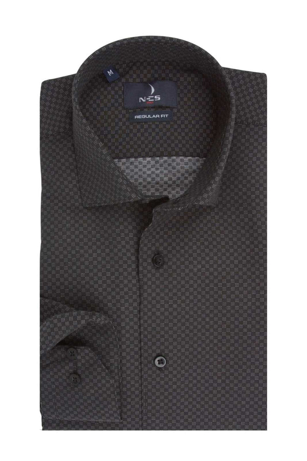 Ανδρικό Πουκάμισο Μαύρο με Γκρι Μοτίβο NCS