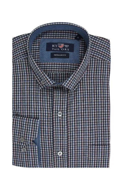 Ανδρικό Πουκάμισο Καρό Φανέλα Μπλε-Μπεζ NYT