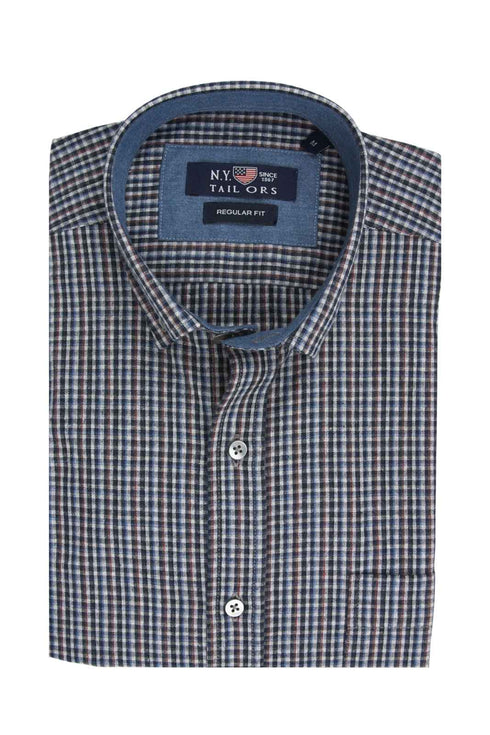 Ανδρικό Πουκάμισο Καρό Φανέλα Μπλε-Μπεζ NYT